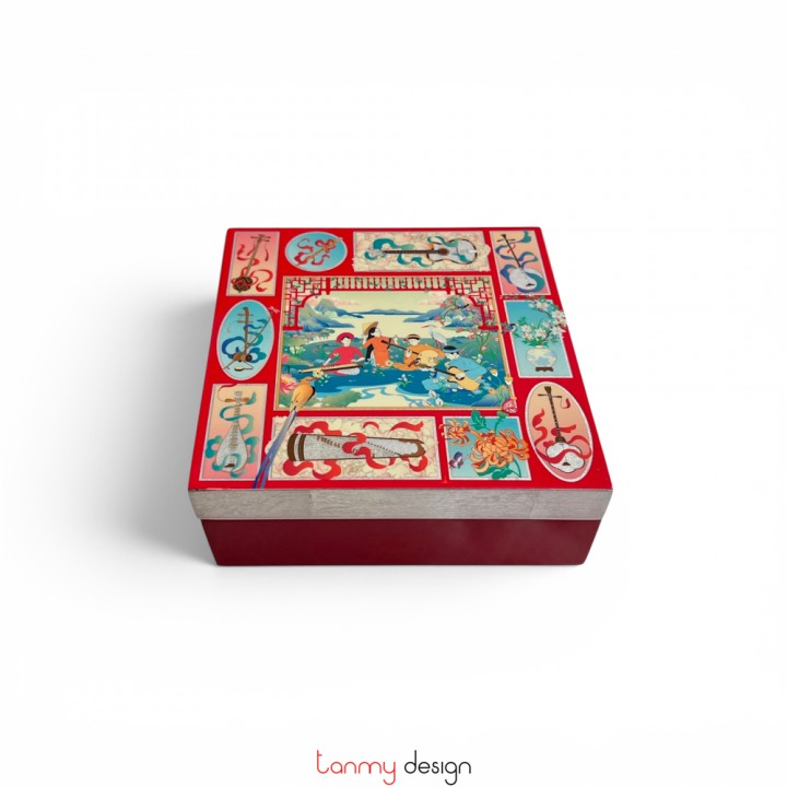 "Southern Vietnamese Amateur Music" square lacquer box 15x15x6 cm